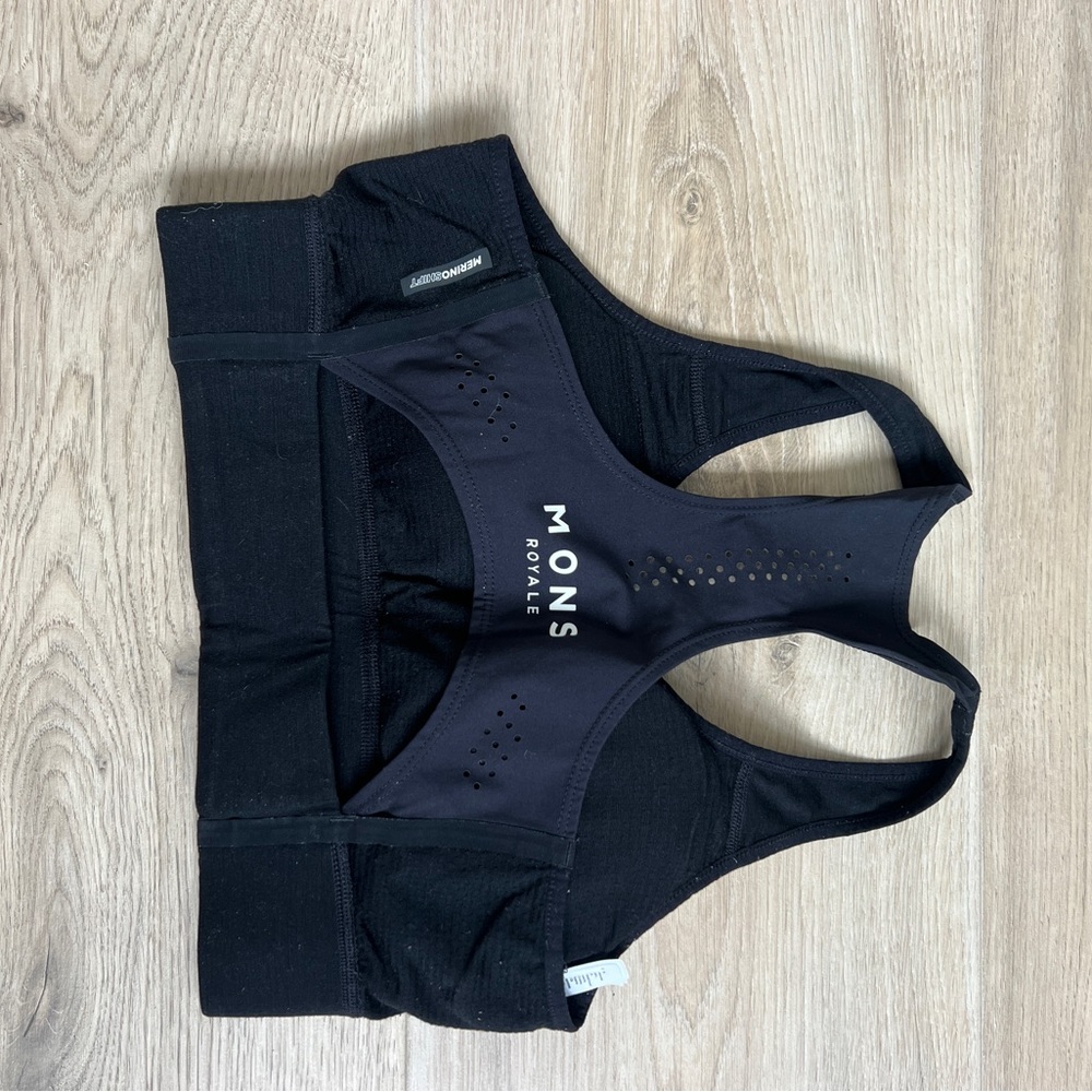 Mons Royale merino wool Black Sports Bra